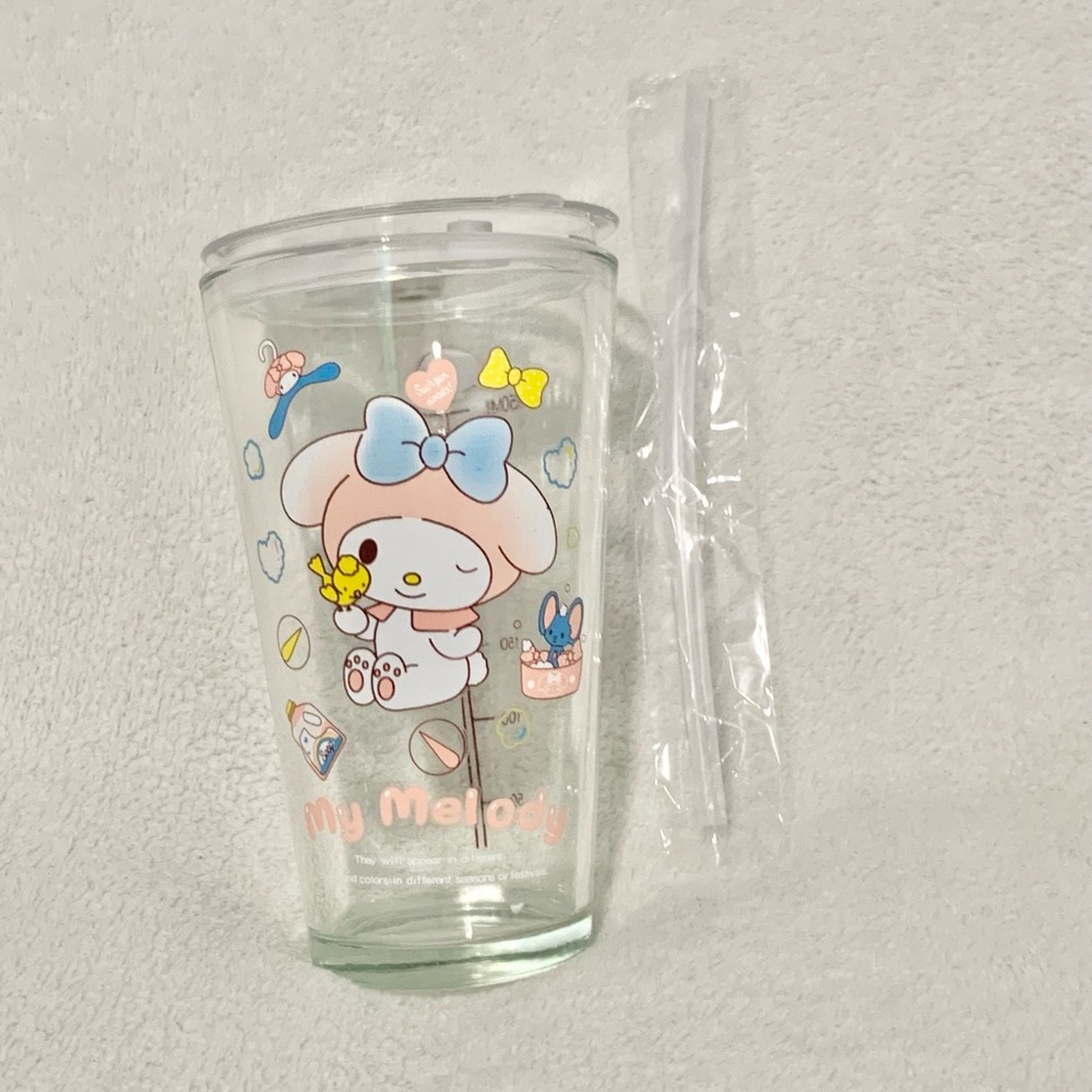 New My Melody Glass Tumbler with Cover & Straw
